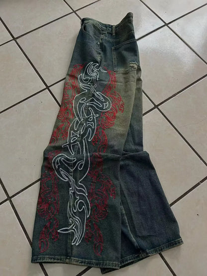 Embroidery Baggy Denim Jeans