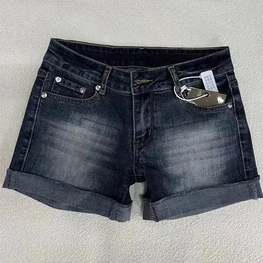Deep Blue Roll Up Denim Shorts