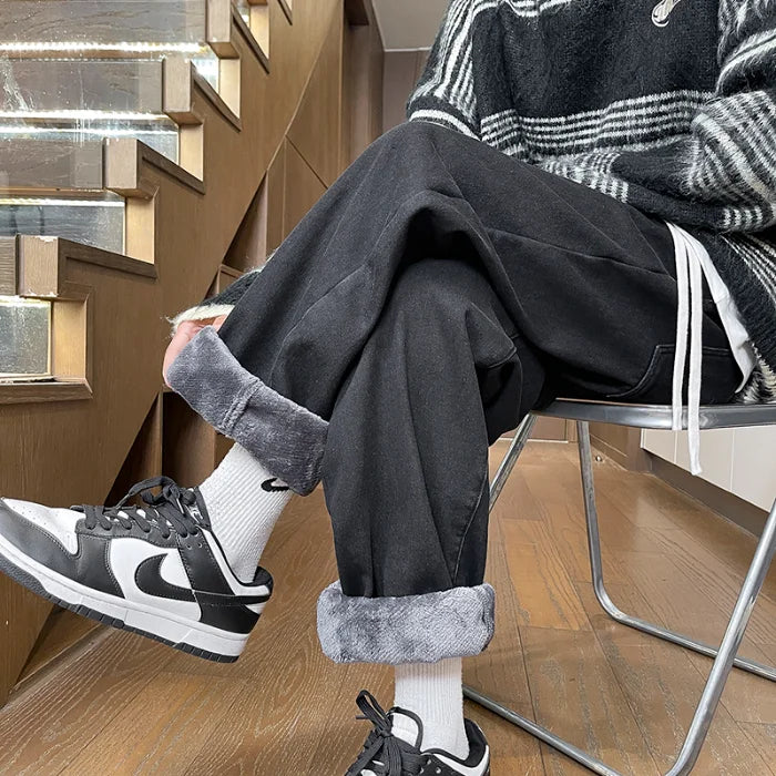 Fleece-Lined Wide Leg Jeans