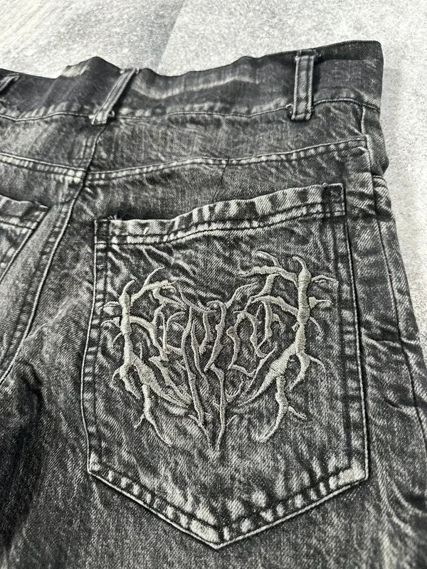 Retro Y2K Patch Denim Shorts - Unisex Casual Wear