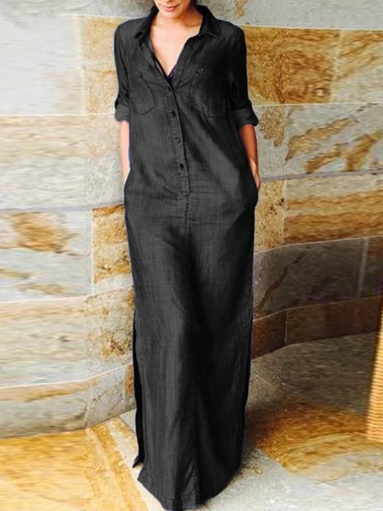 Denim A Line Long Dress