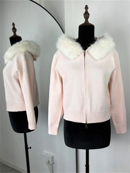 Fluffy Polyester Hooded Jacket Chicchar Fashion
