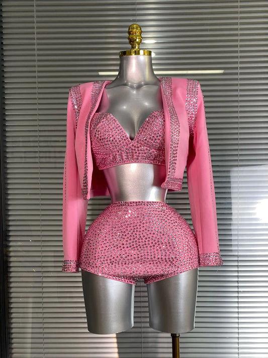 Pink Crystal Spandex Dance Set