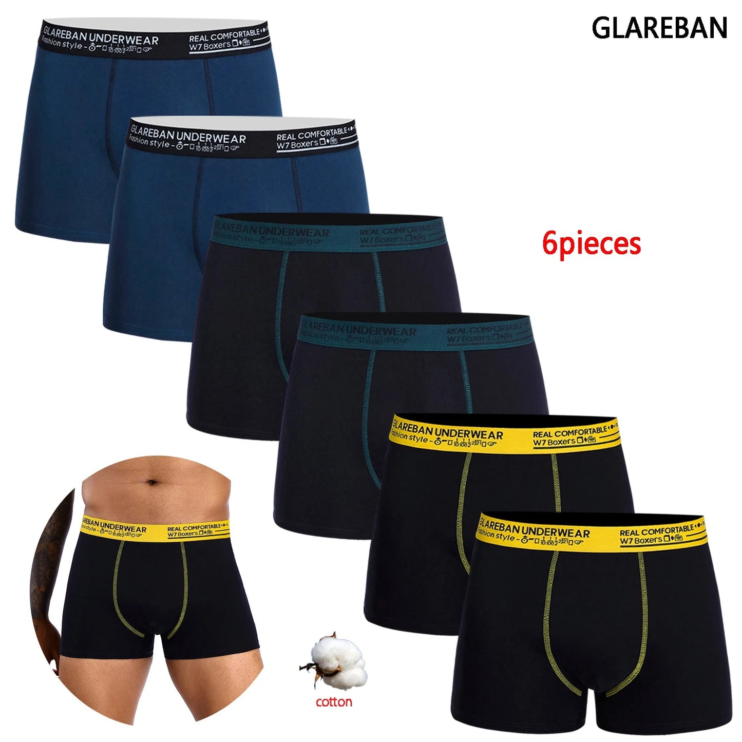 6pcs Men Cotton-Spandex Boxers Chicchar Fashion