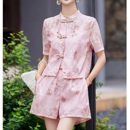 Pink Cotton Blend Hanfu Set
