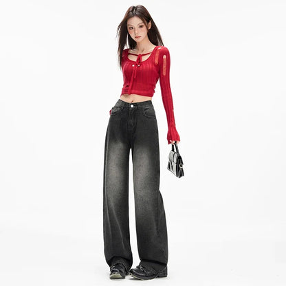 High Waist Fleece Wide Jeans