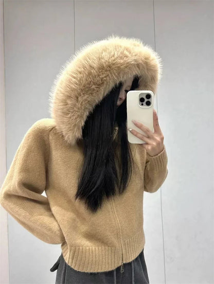 Oversized Hooded Knit Cardigan Chicchar Fashion