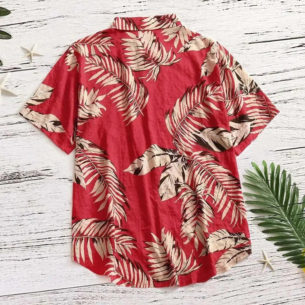 Tropical Leaf Print Red Shirt - Chicchar Fashion