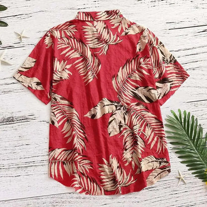 Tropical Leaf Print Red Shirt - Chicchar Fashion