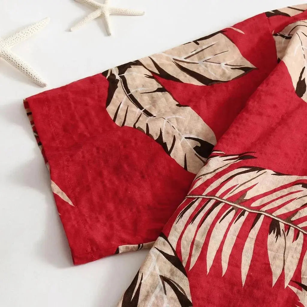 Tropical Leaf Print Red Shirt - Chicchar Fashion