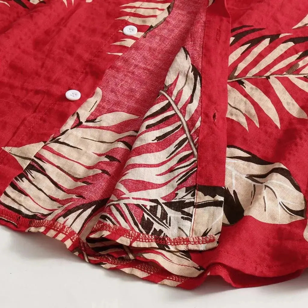 Tropical Leaf Print Red Shirt - Chicchar Fashion