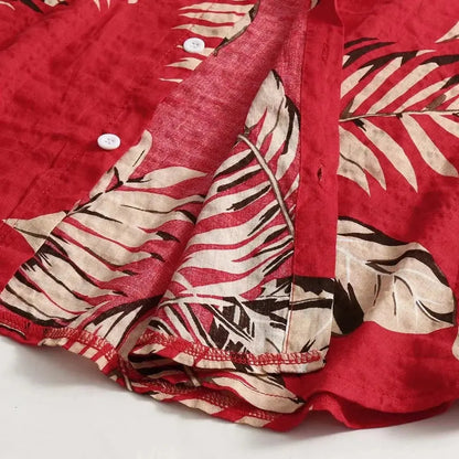 Tropical Leaf Print Red Shirt - Chicchar Fashion