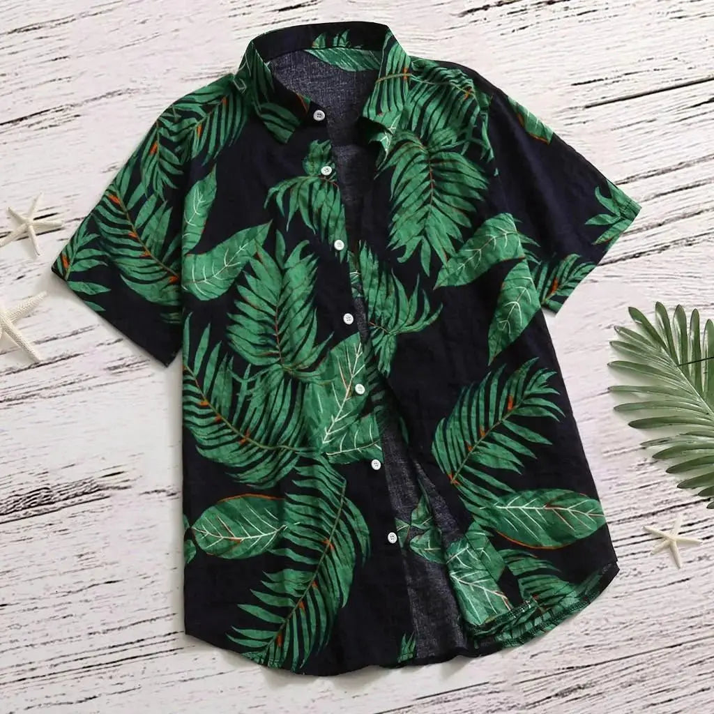 Tropical Leaf Print Red Shirt - Chicchar Fashion