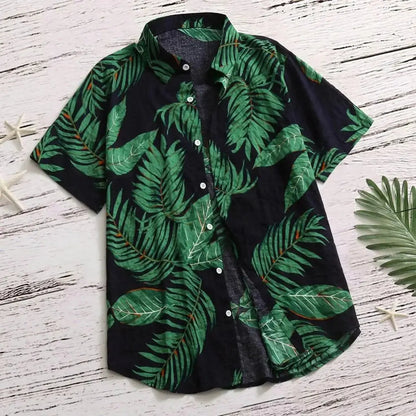 Tropical Leaf Print Red Shirt - Chicchar Fashion